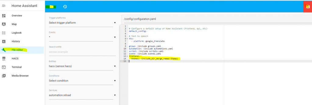 Edit config.yaml in home assistant