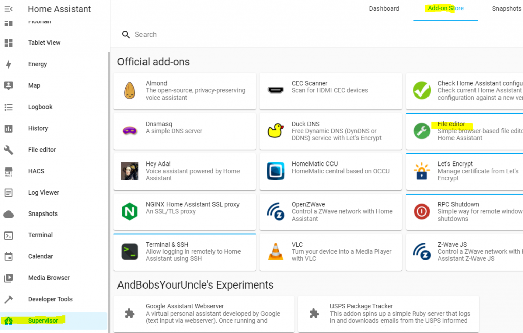 Installing file editor in home assistant