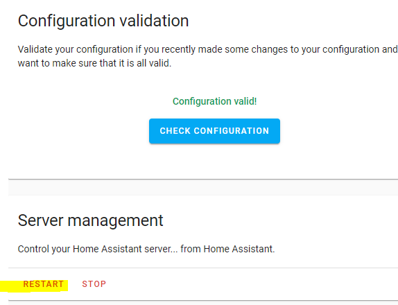 Restart home assistant